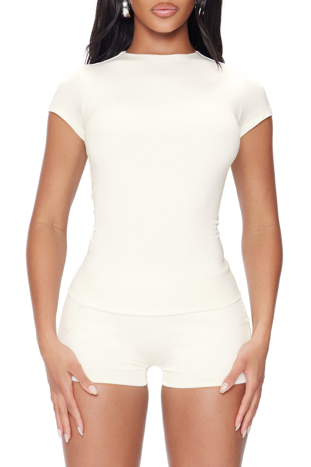 off white top worn by a model on a white background