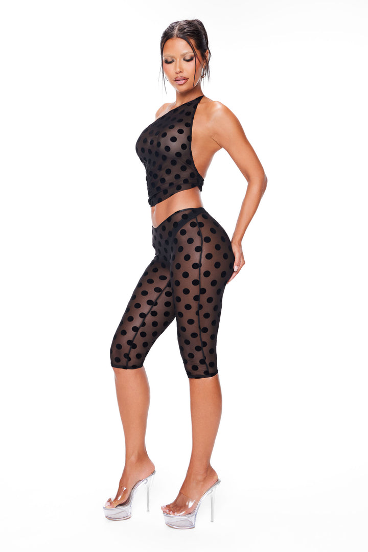 Bella Mesh Top — Black Polka Dot