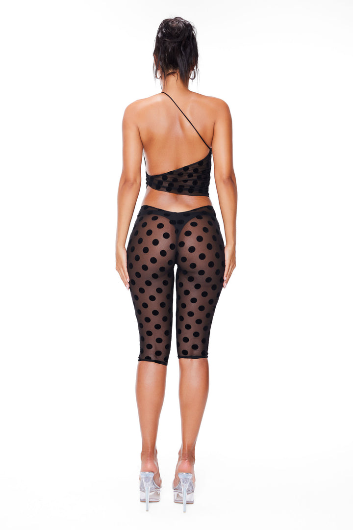 Adela Mesh Capri — Black Polka Dot