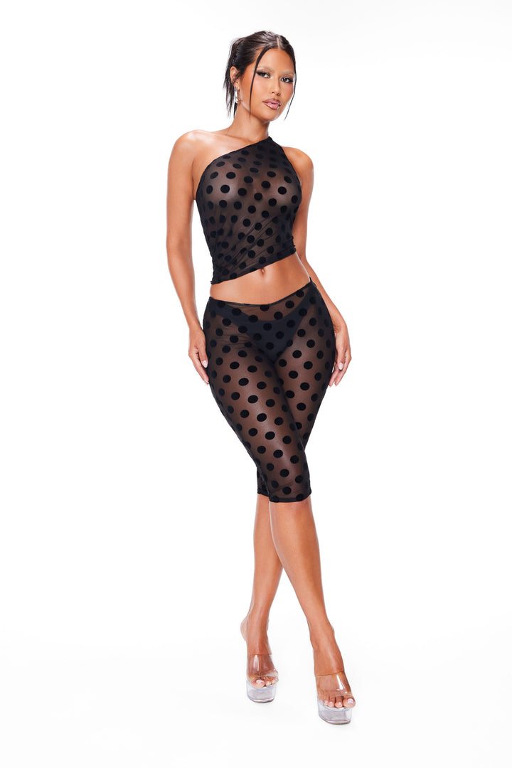 Bella Mesh Top — Black Polka Dot